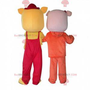 2 mascotes coloridos e engraçados, 2 porcos - Redbrokoly.com