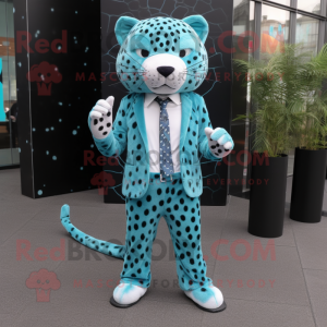 Cyan Leopard maskot kostym...