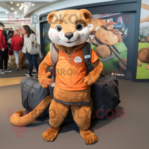 Rust Mongoose mascot costume character dressed with a Jeggings and Tote bags