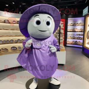 Lavender Plate Spinner mascot costume character dressed with a Shorts and Coin purses