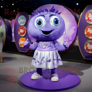 Lavender Plate Spinner mascot costume character dressed with a Shorts and Coin purses