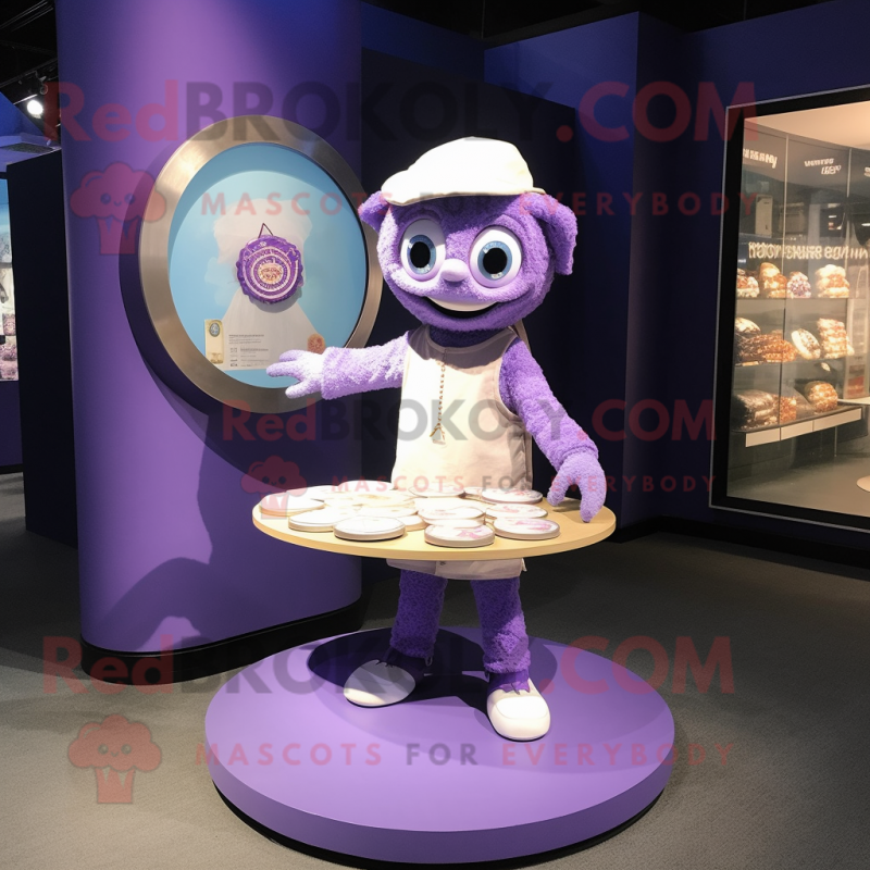 Lavender Plate Spinner mascot costume character dressed with a Shorts and Coin purses Lavender Plate Spinner mascot costume character dressed with a Shorts and Coin purses