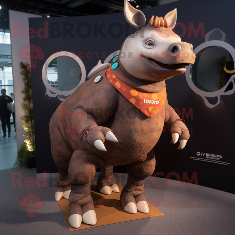 Rust Rhinoceros mascot costume character dressed with a Leggings and Rings