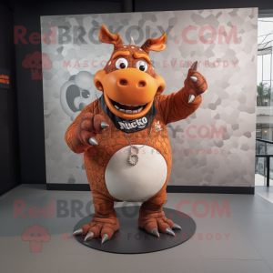 Rust Rhinoceros mascot costume character dressed with a Leggings and Rings