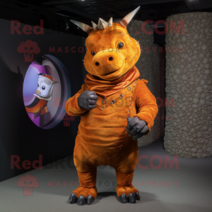Rust Rhinoceros mascot costume character dressed with a Leggings and Rings