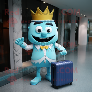 Cyan King mascot costume character dressed with a Dress Pants and Briefcases