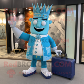 Cyan King mascot costume character dressed with a Dress Pants and Briefcases