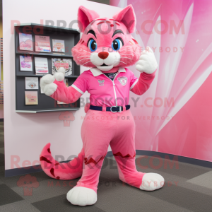 Pink Bobcat mascot costume character dressed with a Culottes and Belts