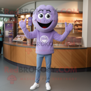 Lavender Bagels mascot costume character dressed with a Skinny Jeans and Cufflinks
