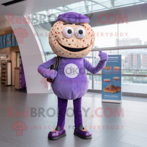 Lavender Bagels mascot costume character dressed with a Skinny Jeans and Cufflinks