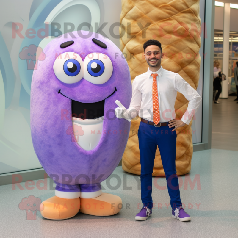 Lavender Bagels mascot costume character dressed with a Skinny Jeans and Cufflinks Lavender Bagels mascot costume character dressed with a Skinny Jeans and Cufflinks