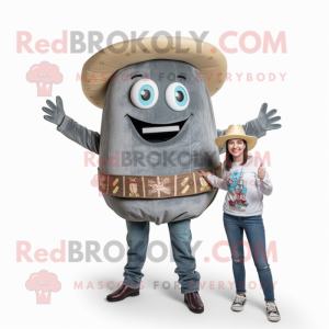 Gray Tacos mascot costume character dressed with a Boyfriend Jeans and Bracelets