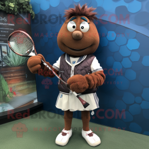 Brown Tennis Racket mascot costume character dressed with a Chambray Shirt and Bracelet watches