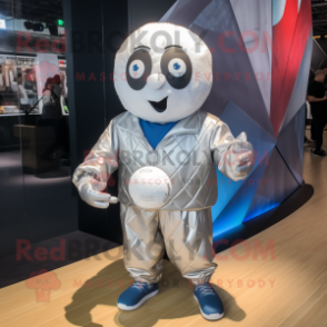 Silver Volleyball Ball mascot costume character dressed with a Windbreaker and Wraps