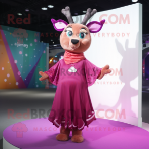 Magenta Deer mascot costume character dressed with a Pleated Skirt and Shawl pins