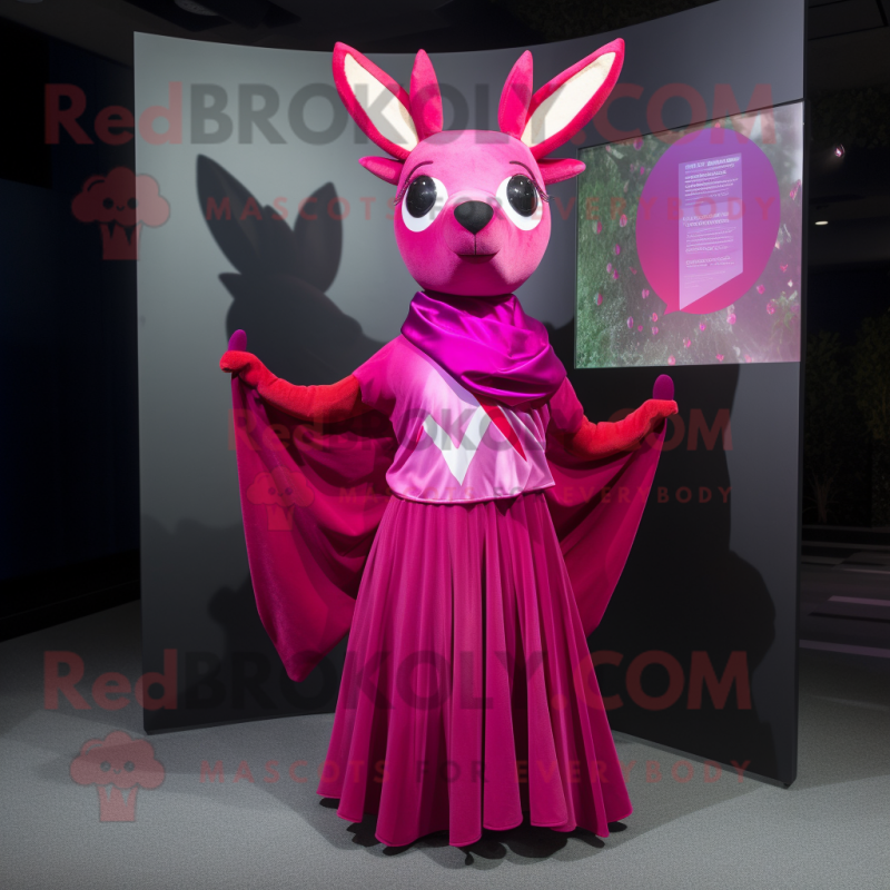 Magenta Deer mascot costume character dressed with a Pleated Skirt and Shawl pins