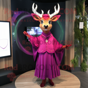 Magenta Deer mascot costume character dressed with a Pleated Skirt and Shawl pins