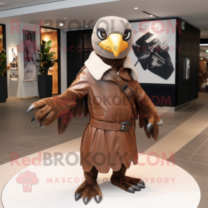 Brown Gull mascot costume character dressed with a Moto Jacket and Shawls