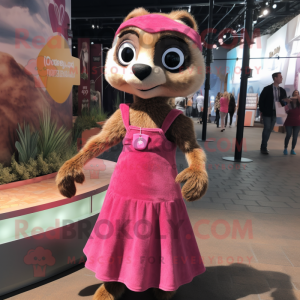 Pink Meerkat mascot costume character dressed with a Pleated Skirt and Hairpins