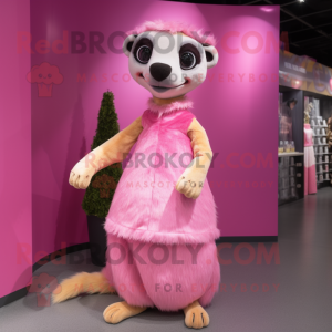 Pink Meerkat mascot costume character dressed with a Pleated Skirt and Hairpins