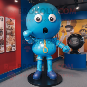 Blue Human Cannon Ball mascot costume character dressed with a Blouse and Brooches