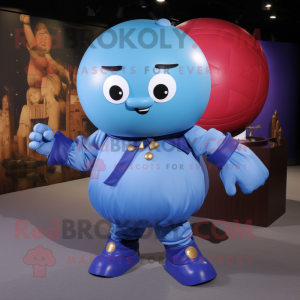Blue Human Cannon Ball mascot costume character dressed with a Blouse and Brooches