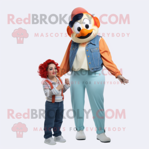Cream Clown Fish mascot costume character dressed with a Mom Jeans and Suspenders