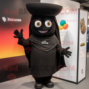Black Enchiladas mascot costume character dressed with a Chinos and Lapel pins