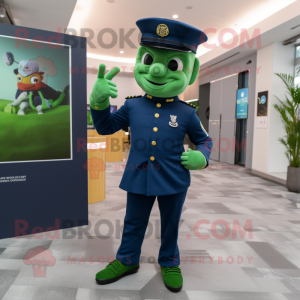 Green Navy Soldier mascot costume character dressed with a Suit Jacket and Cufflinks