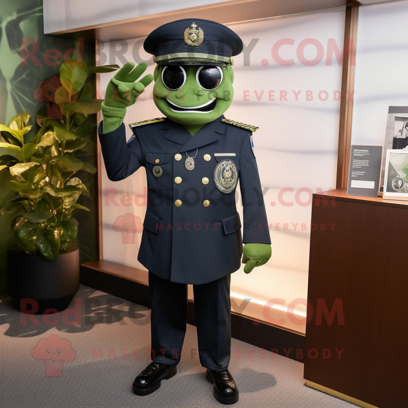 Green Navy Soldier mascot costume character dressed with a Suit Jacket and Cufflinks