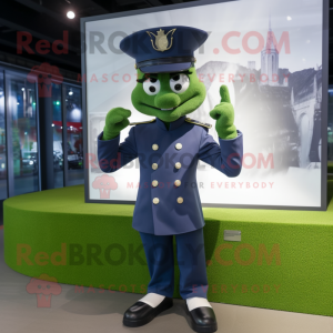 Green Navy Soldier mascot costume character dressed with a Suit Jacket and Cufflinks