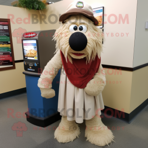 Beige Jambalaya mascot costume character dressed with a Polo Shirt and Scarves