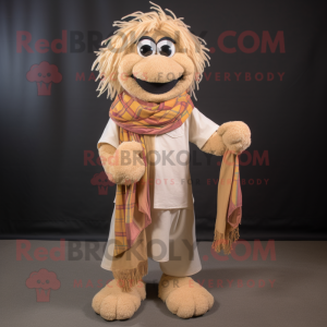 Beige Jambalaya mascot costume character dressed with a Polo Shirt and Scarves