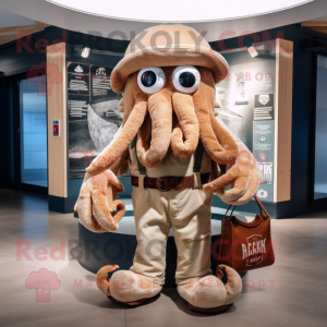 Tan Kraken mascot costume character dressed with a Flare Jeans and Handbags