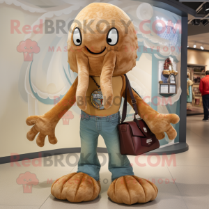 Tan Kraken mascot costume character dressed with a Flare Jeans and Handbags