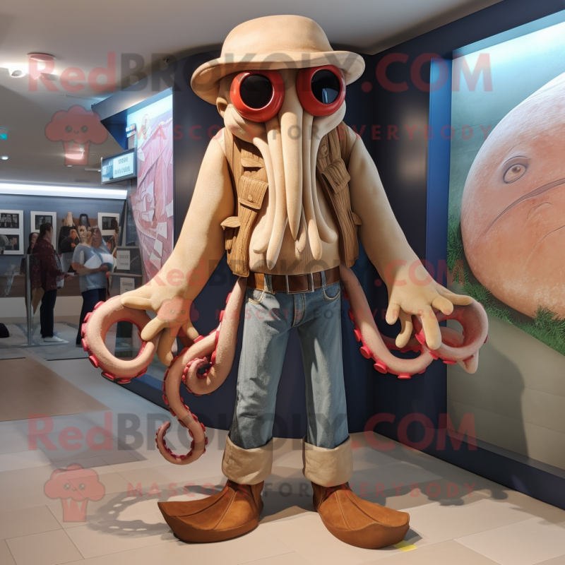 Tan Kraken mascot costume character dressed with a Flare Jeans and Handbags