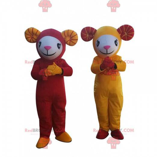 2 mascotes ovelhas, cabras amarelas e vermelhas - Redbrokoly.com