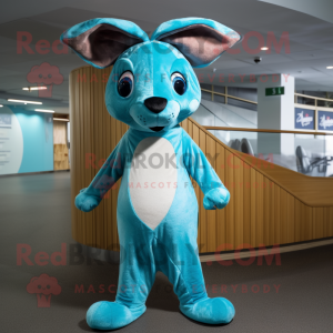 Cyan Kangaroo mascot costume character dressed with a One-Piece Swimsuit and Beanies
