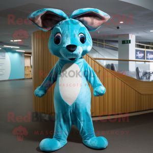 Cyan kenguru maskot drakt...