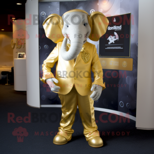 Guld elefant maskot kostume...