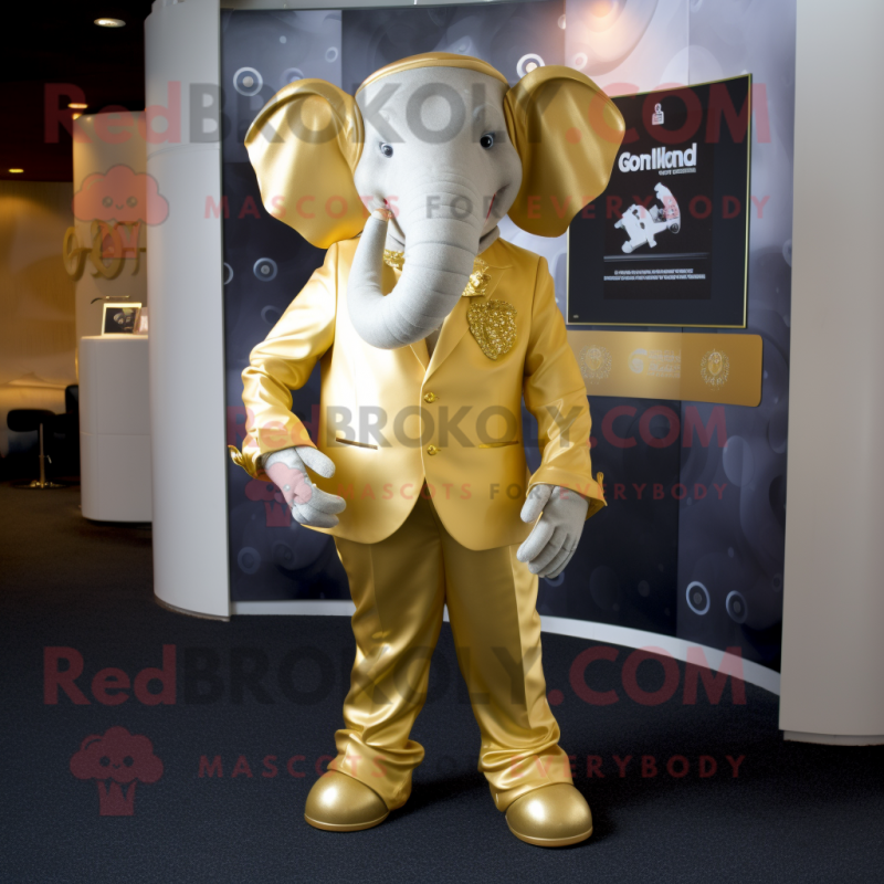 Gold Elephant mascot costume character dressed with a Suit and Earrings