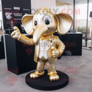 Gold Elephant mascot costume character dressed with a Suit and Earrings