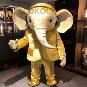 Gold Elephant mascot costume character dressed with a Suit and Earrings