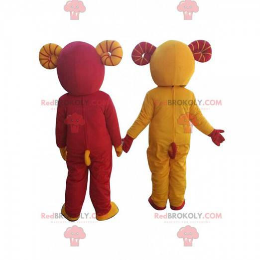 2 mascottes van schapen, gele en rode geiten - Redbrokoly.com