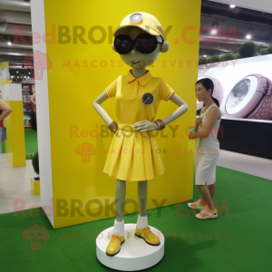 Yellow Golf Ball mascot costume character dressed with a Mini Skirt and Bracelet watches