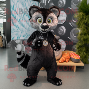 Black Civet mascot costume character dressed with a Romper and Coin purses