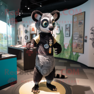 Black Civet mascot costume character dressed with a Romper and Coin purses