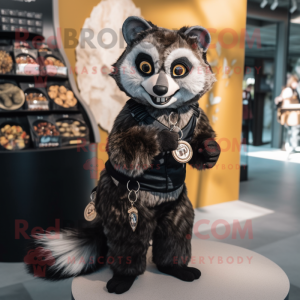 Black Civet mascot costume character dressed with a Romper and Coin purses