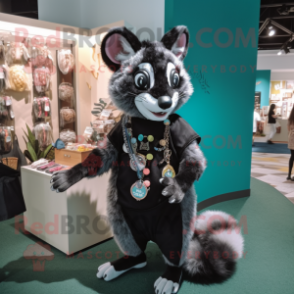 Black Civet mascot costume character dressed with a Romper and Coin purses