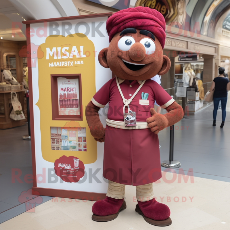 Maroon Tikka Masala mascot costume character dressed with a Shorts and Pocket squares